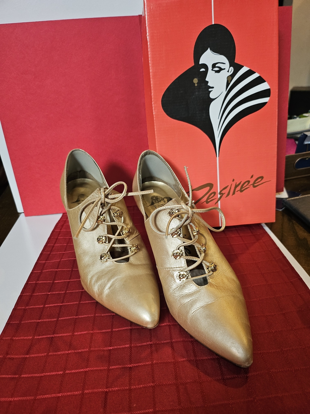 Metallic Gold Pointed Lace-Up Heels